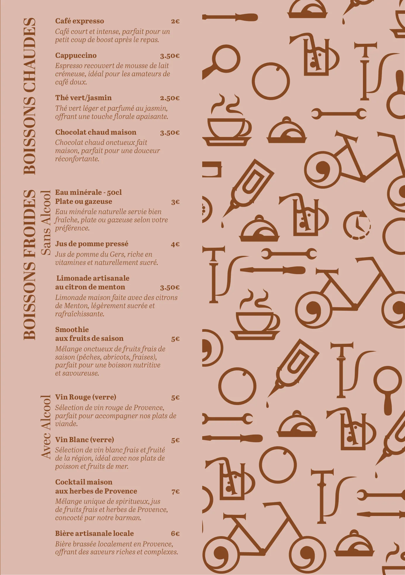 Page du menu de la carte du restaurant