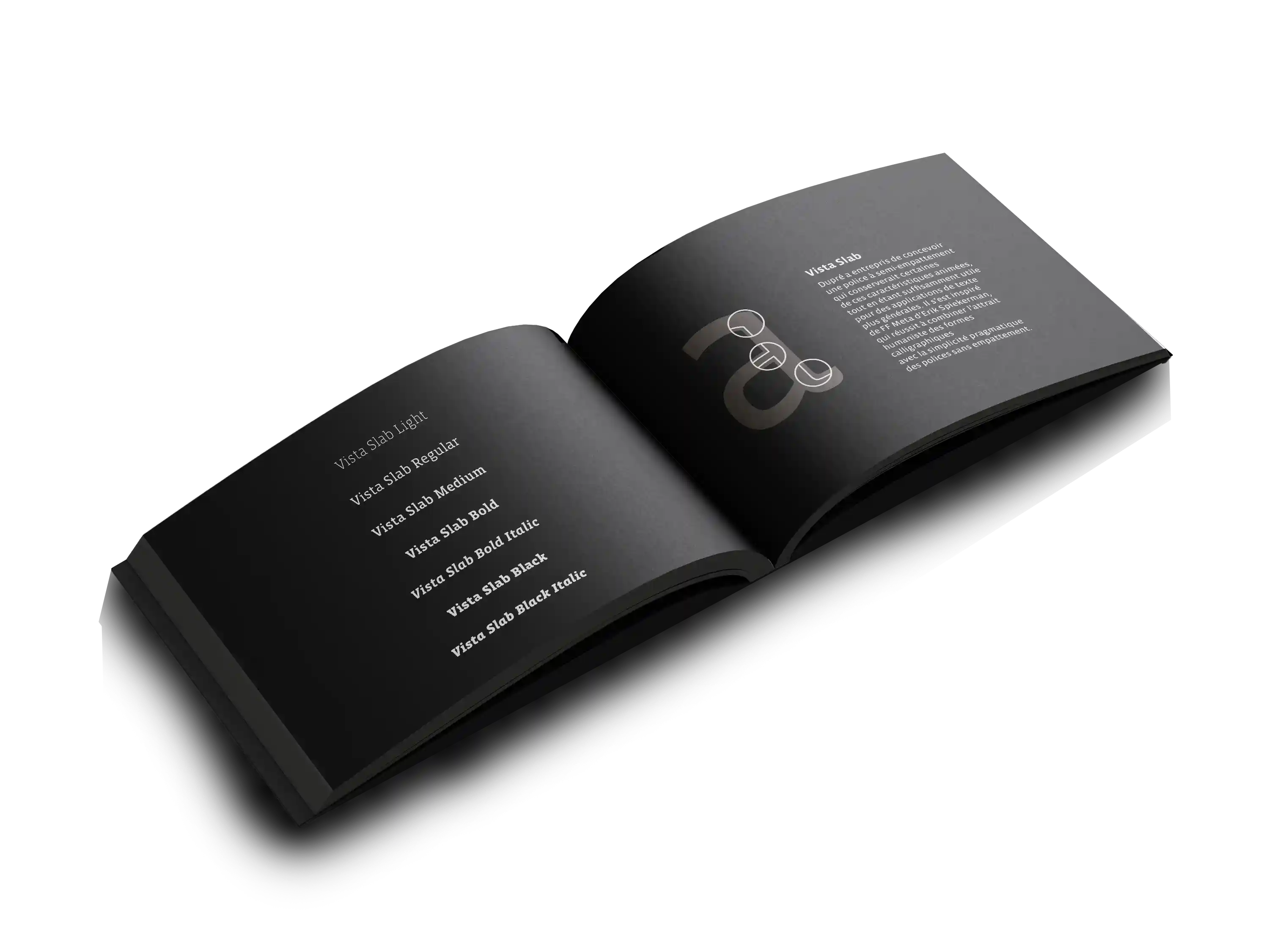 Mise en page intérieure du spécimen Vista Sans