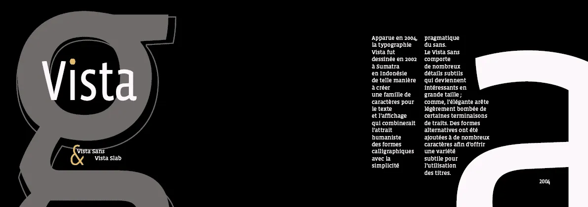Double page du spécimen Vista - Histoire de la typographie Vista